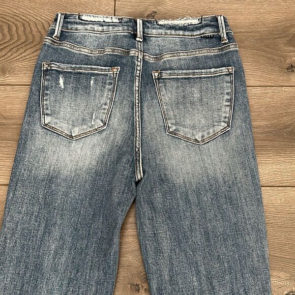 Risen High Rise Crop Boot Cut Fray Blue Jeans‎ Size 28 - Picture 6 of 14